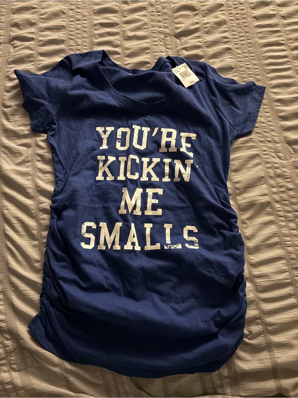 Motherhood Navy Graphic Tee "You're Kickin Me Smalls"